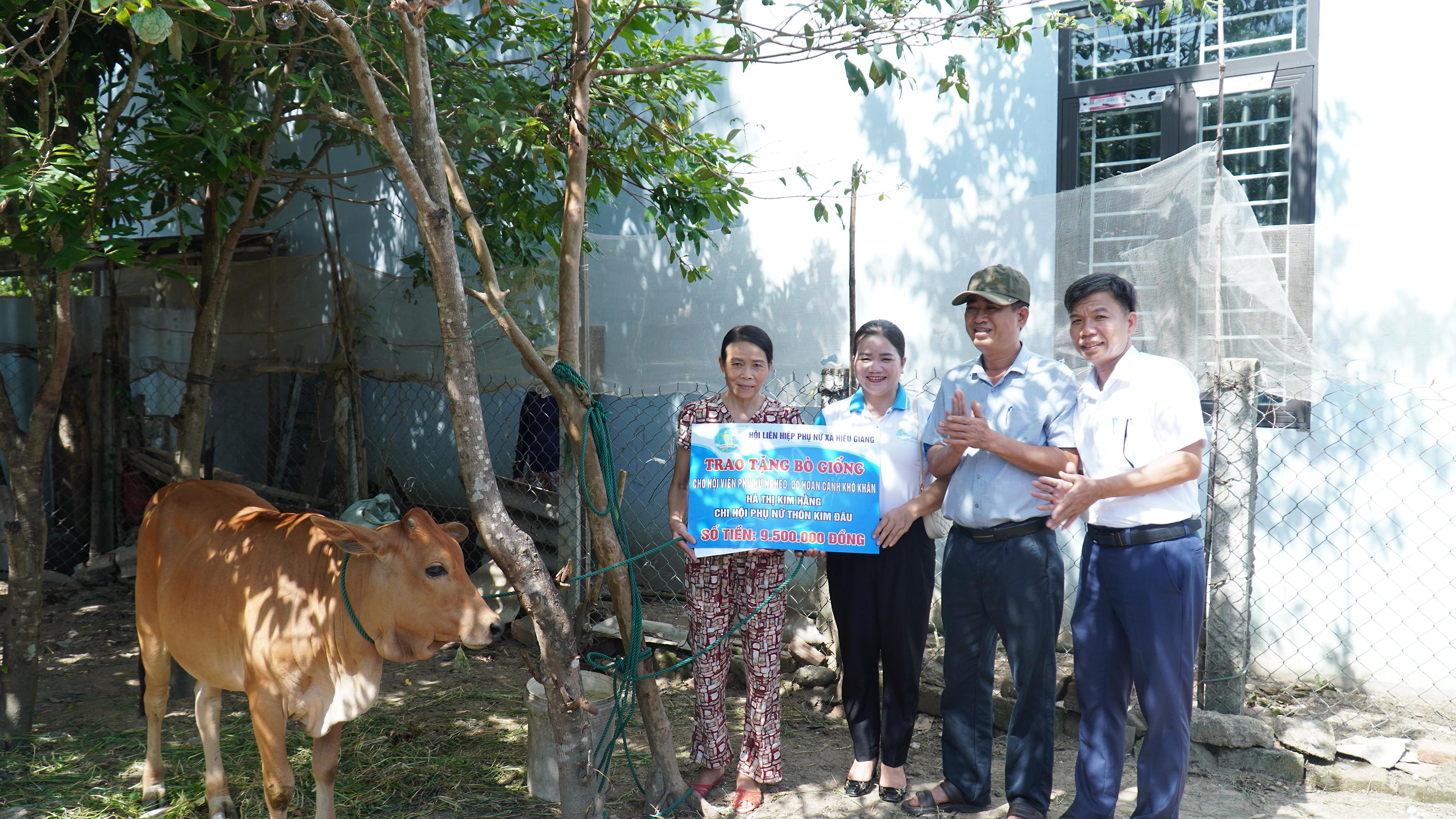 Hội Liên hiệp phụ nữ xã Hiếu Giang tặng bò giống cho hội viên khó khăn